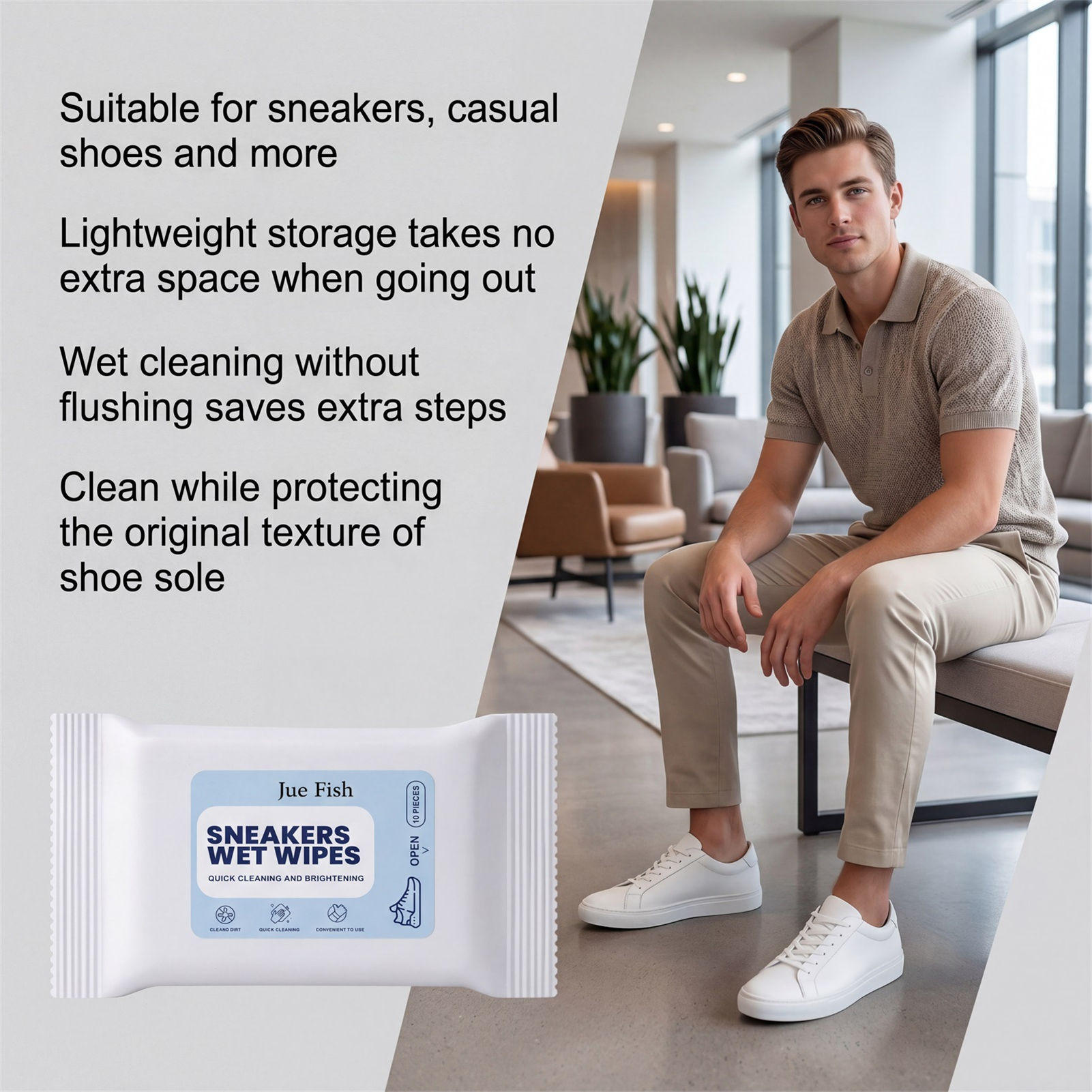 Sneaker Care Wipes - ผ้าเช็ดทำความสะอาดรองเท้าแบบพกพา สำหรับคนรักรองเท้าผ้าใบ สูตรอ่อนโยน ขจัดคราบ ผ้าไม่ถักทอ ชุดดูแลประจำวัน