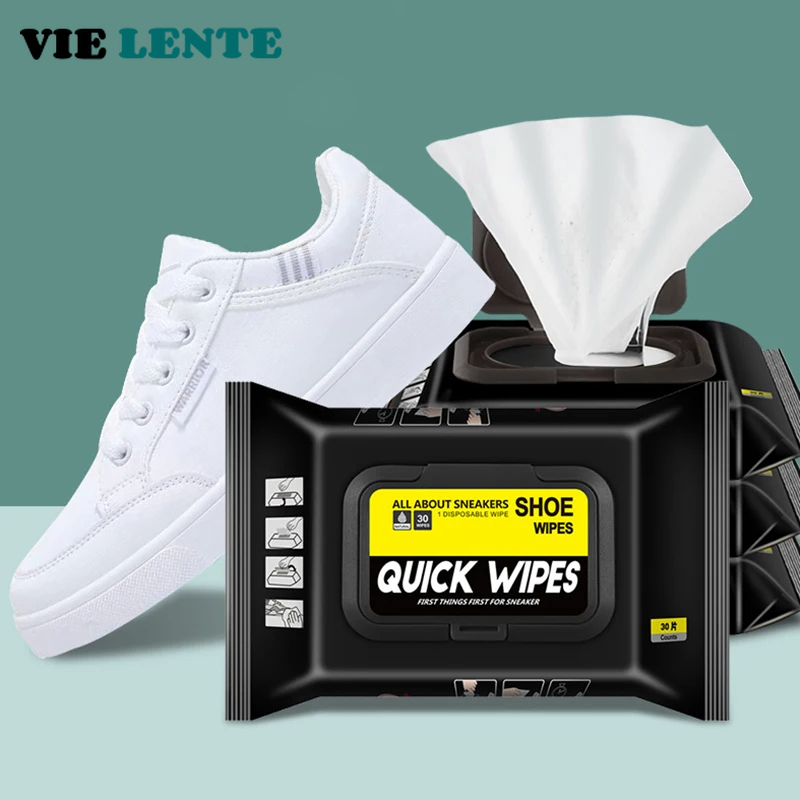 Sneaker Care Wipes - 12 ชิ้น/30 ชิ้นทิ้งรองเท้าผ้าเช็ดทําความสะอาดแบบพกพาสีขาวรองเท้าทําความสะอาดผ้าเช็ดทําความสะอาดรองเท้าผ้าใบทําความสะอาด Quick เช็ดเปียก VIE